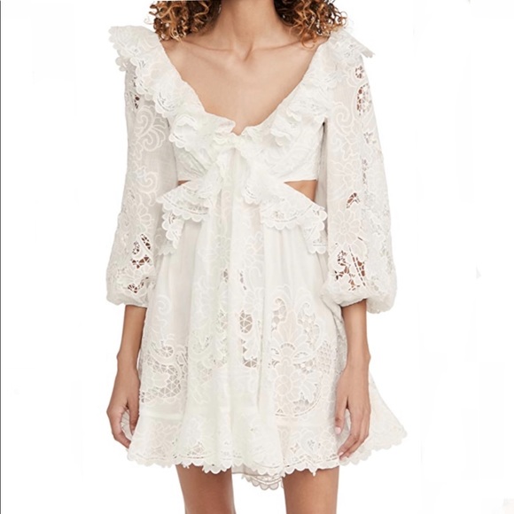 ZIMMERMANN Lulu Ruffled Cut-Out Mini Dress Size AU 2 / US 8 - Picture 5 of 15